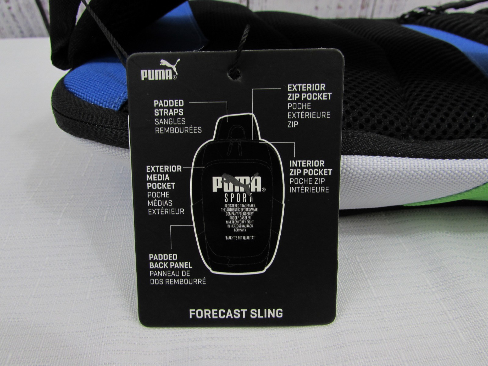 PUMA Forecast Multitude Sling Backpack Blue Multi Shoulder Bag NWT.