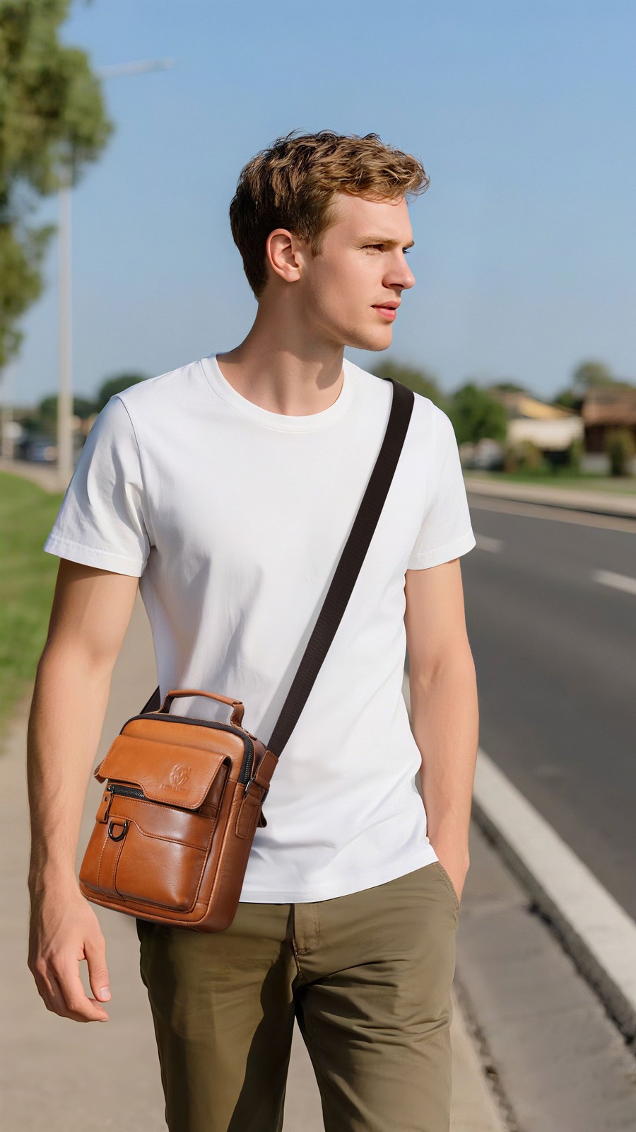 Men’s Shoulder Messenger Bag Business Genuine Leather Handbag Outdoor Sport Bag