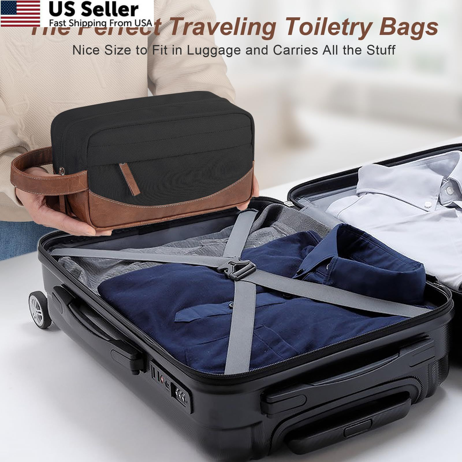 Ezday Travel Toiletry Bag for Men, Hanging Organizer, Medium, Black