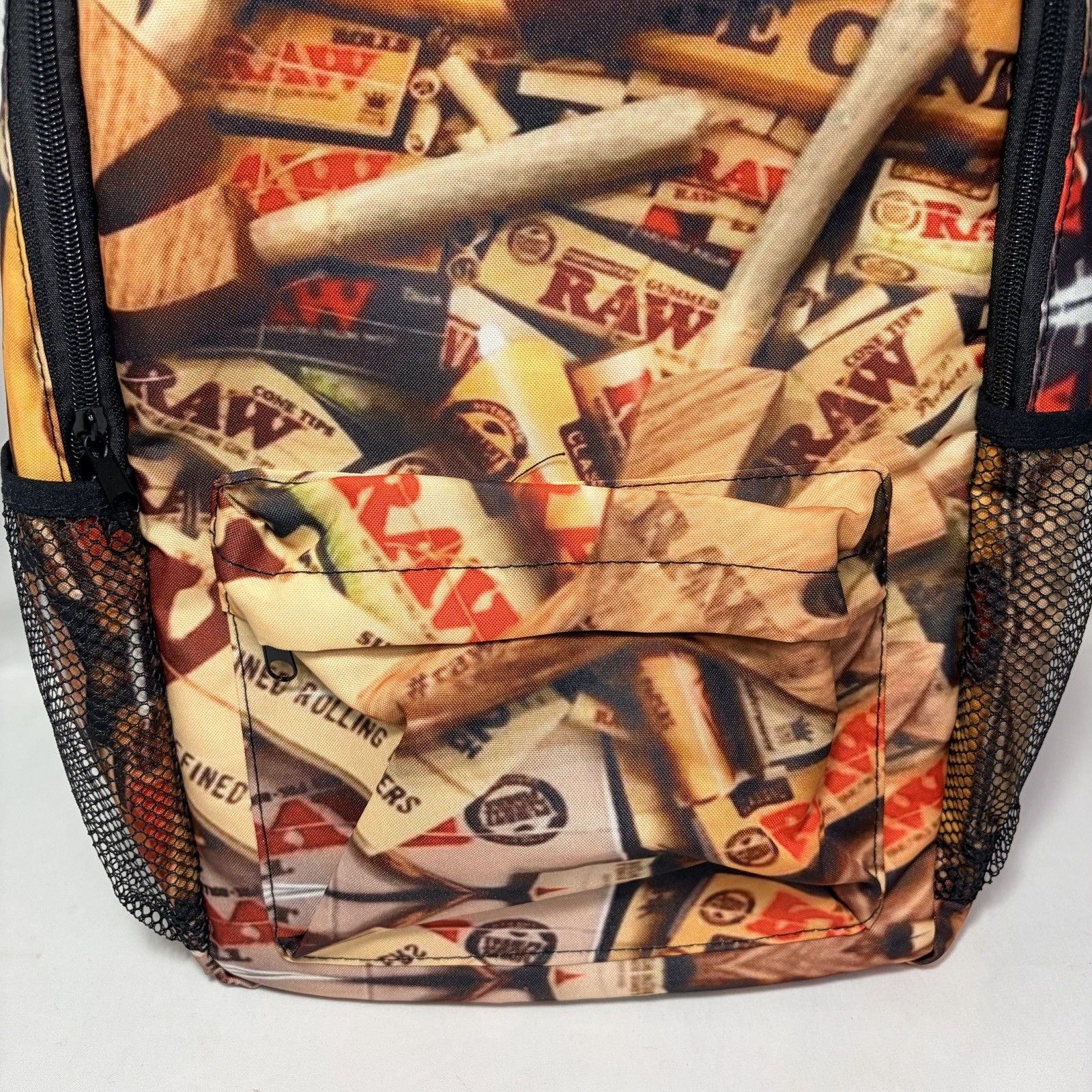 RAW Smoking Paper/Cones Branded Collage Logo Image Zipper Backpack New