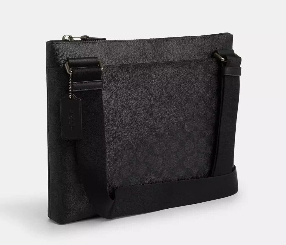 Coach Charcoal/Black Carrier Zip Signature Canvas & Leather Crossbody Bag -CW448