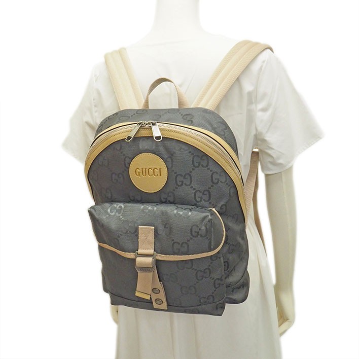 Gucci Off The Grid Backpack GG Econyl Nylon Canvas Leather Gray Beige 644992