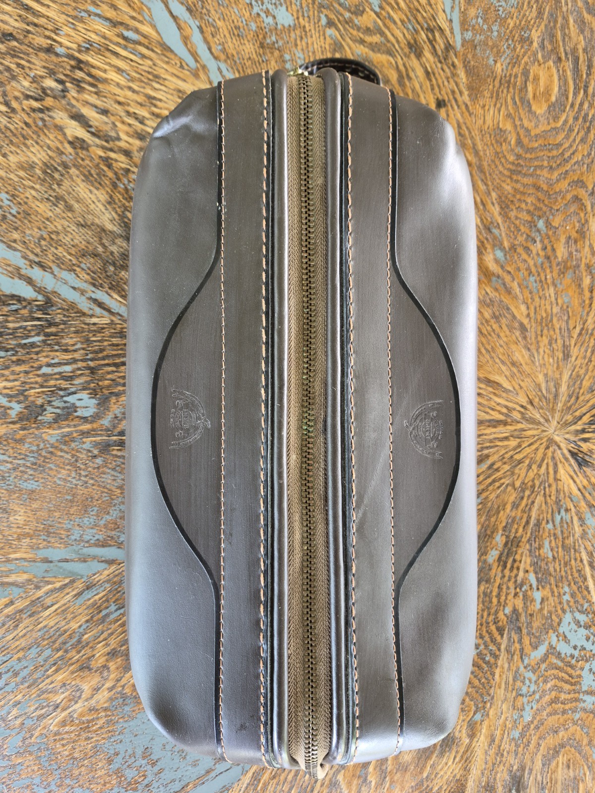 Vintage Buxton Leather Dopp Kit Dark Brown Shaving Toiletry Travel Bag