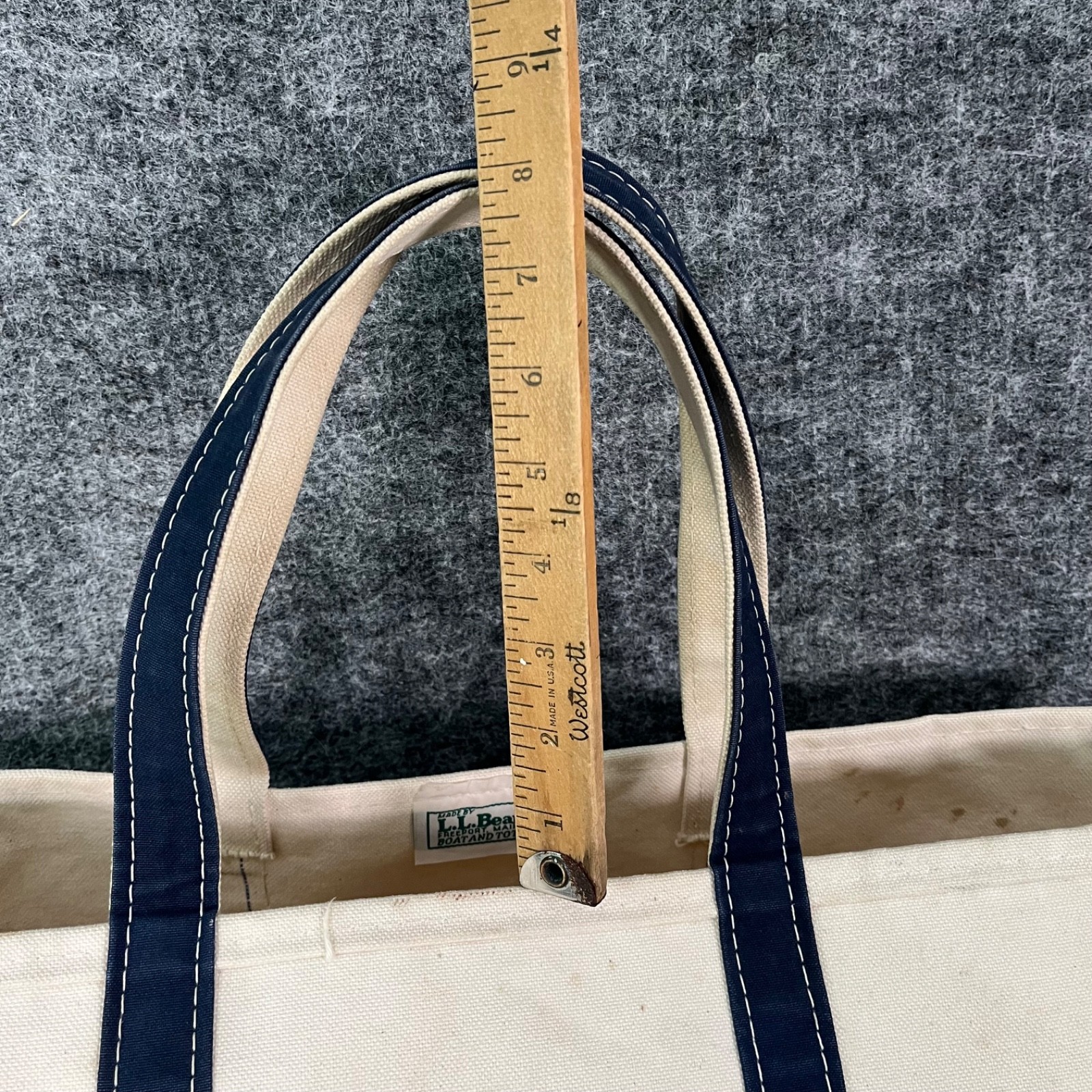 Vintage Boat & Tote Bag LL Bean USA Utility White Navy Outdoors Canvas Beach 80s