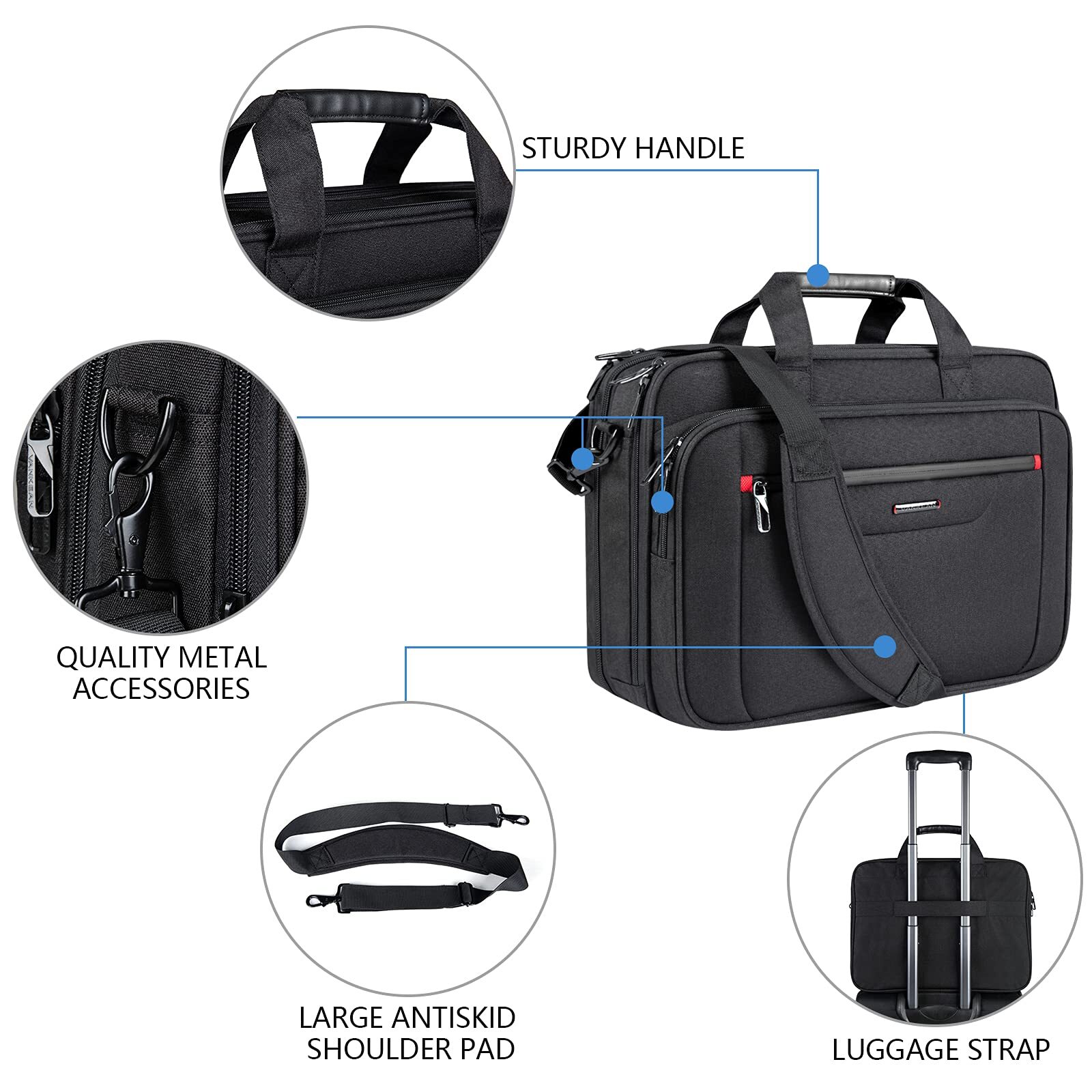LAPTOP BAG Messenger Briefcase Expandable Case Handbag Black 17.3 Inch VANKEAN