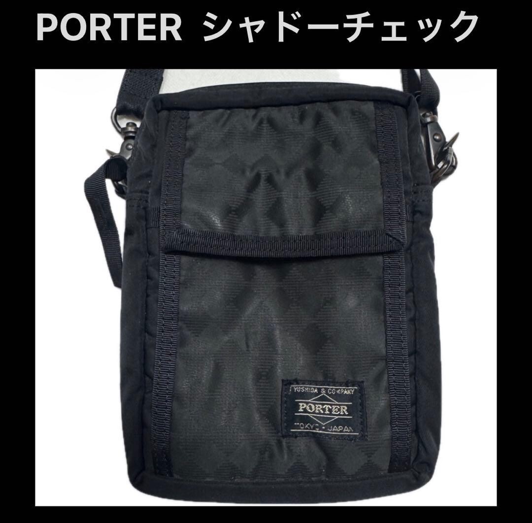 Porter Shadow Check Shoulder Bag Black Compact Crossbody Japan 15x20x4cm