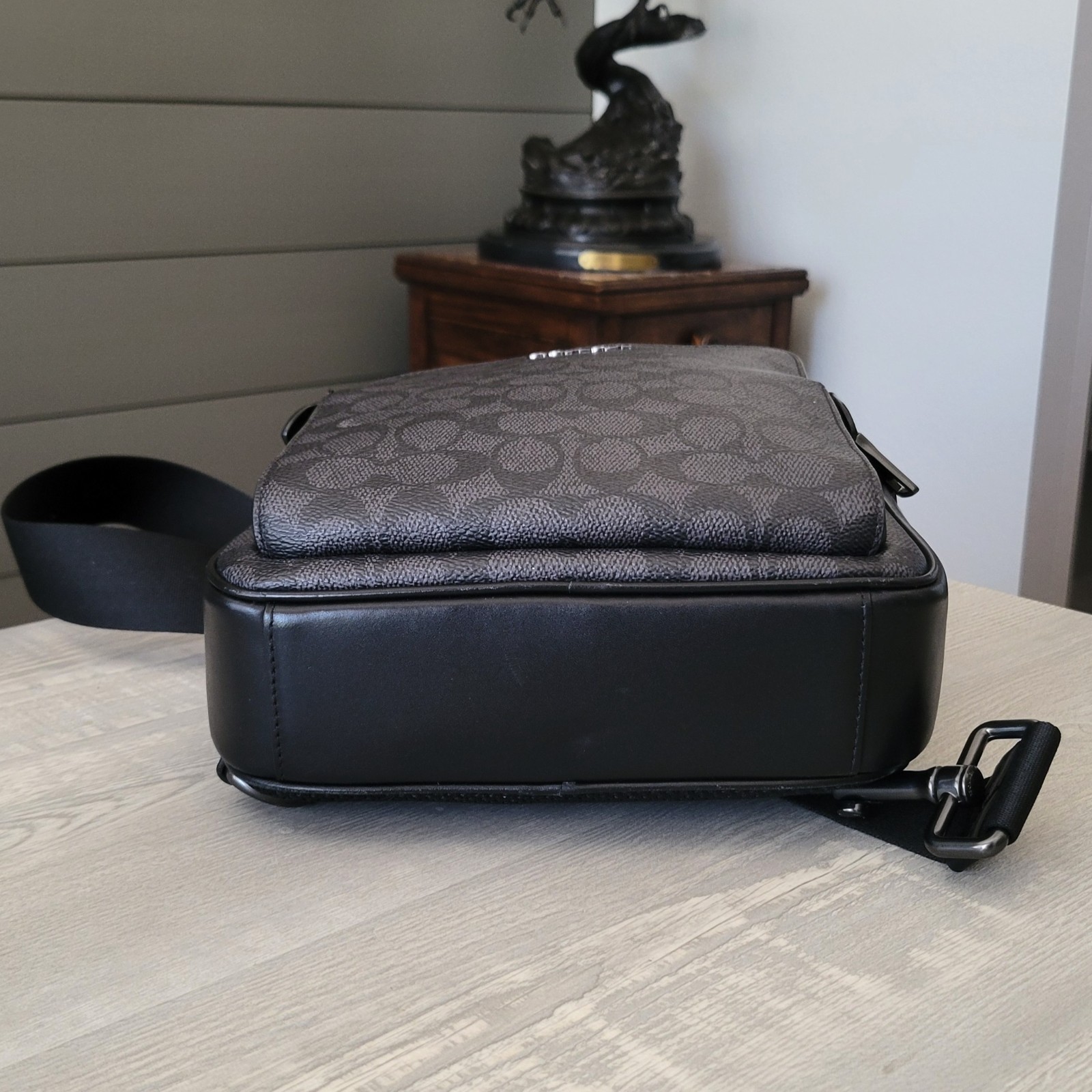 Coach Ethan Pack In Signature Canvas Leather Trim Sling CV918 Charcoal Black EUC