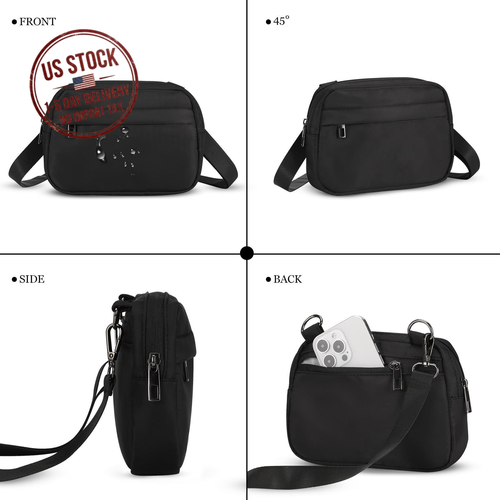 Small Crossbody Bag for Women Belt Bag Fanny Pack Adjustable Strap Black