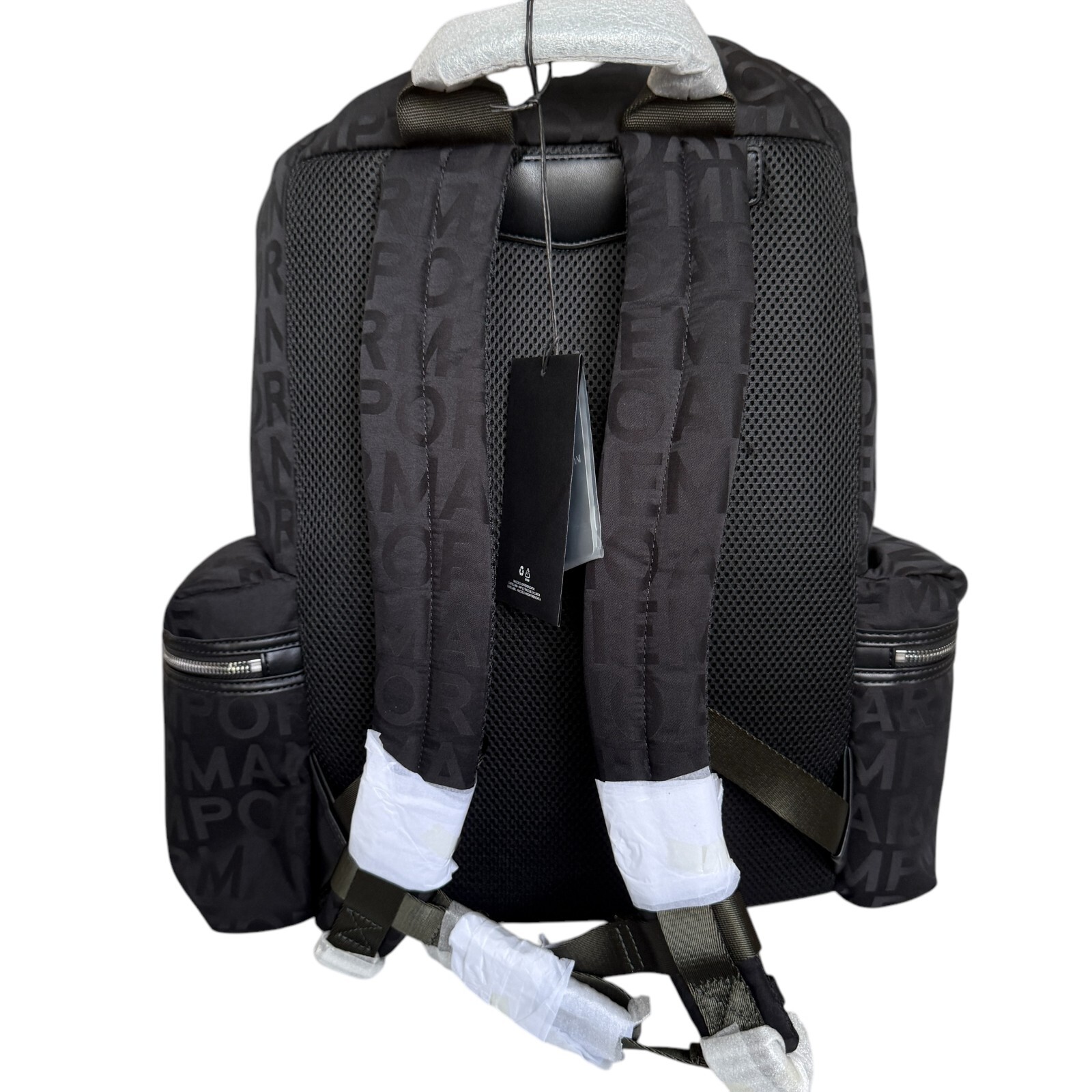 New Emporio Armani Black Nylon oversized Drawstring Logo Backpack