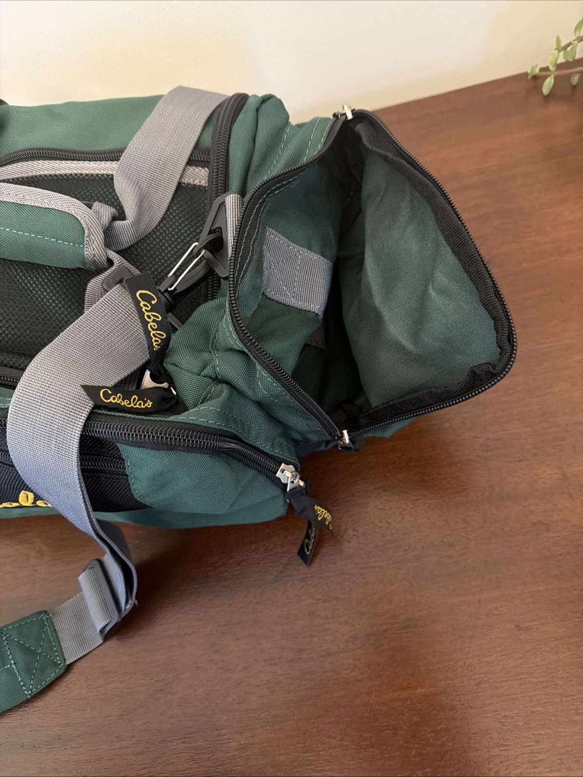 Cabelas Duffel Bag Green~Padded Shoulder Strap Zippers 13x10x7.5 Fish Hunt Clean