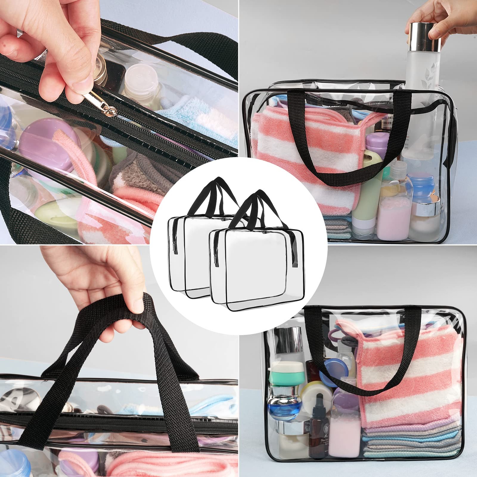 Cosywell Clear Toiletry Bag Quart Size 2Pcs Travel Makeup 2L,
