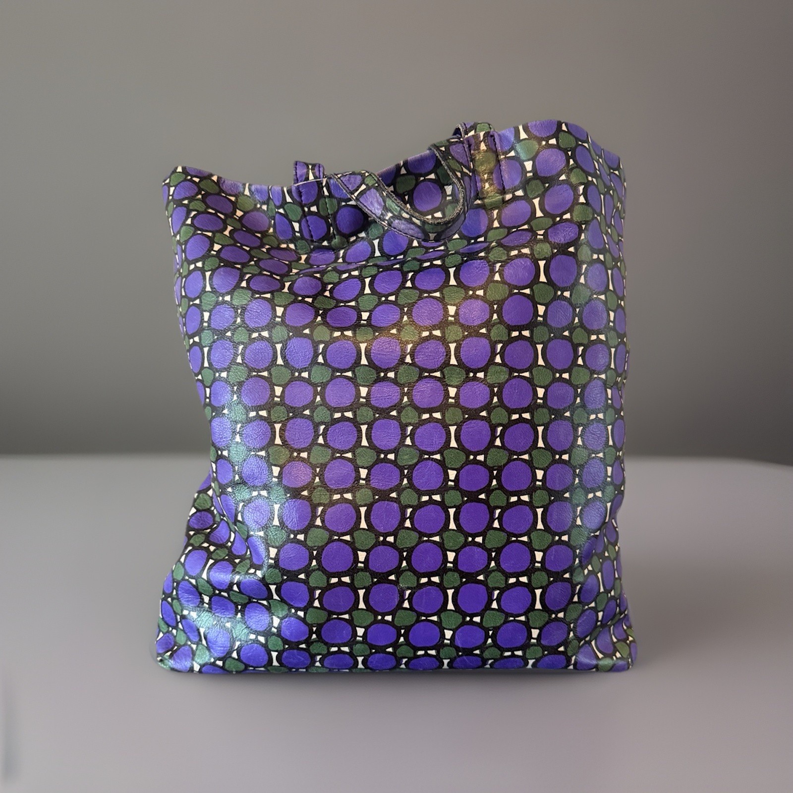 Marni Reversible Tote Bag Mens Unisex Geometric Polka Dot Purple Green Italy