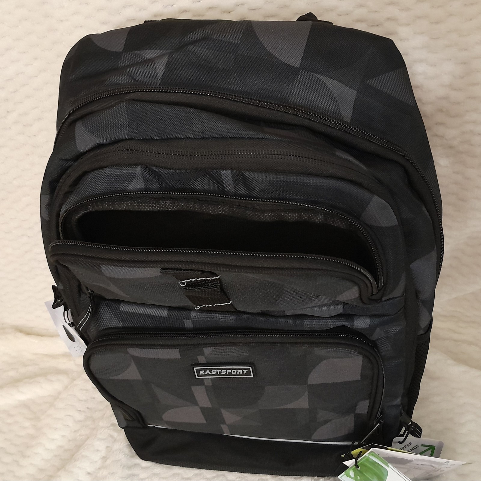 Eastsport Unisex Pro 19″ Backpack Expandable Recycled Studio Geo Black Gray