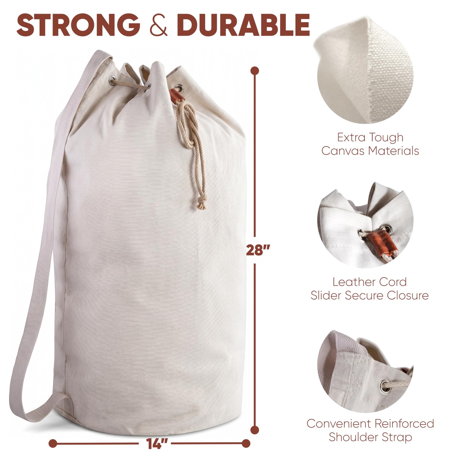 Canvas Duffel Bag – Drawstring, Leather Closure, Shoulder Strap