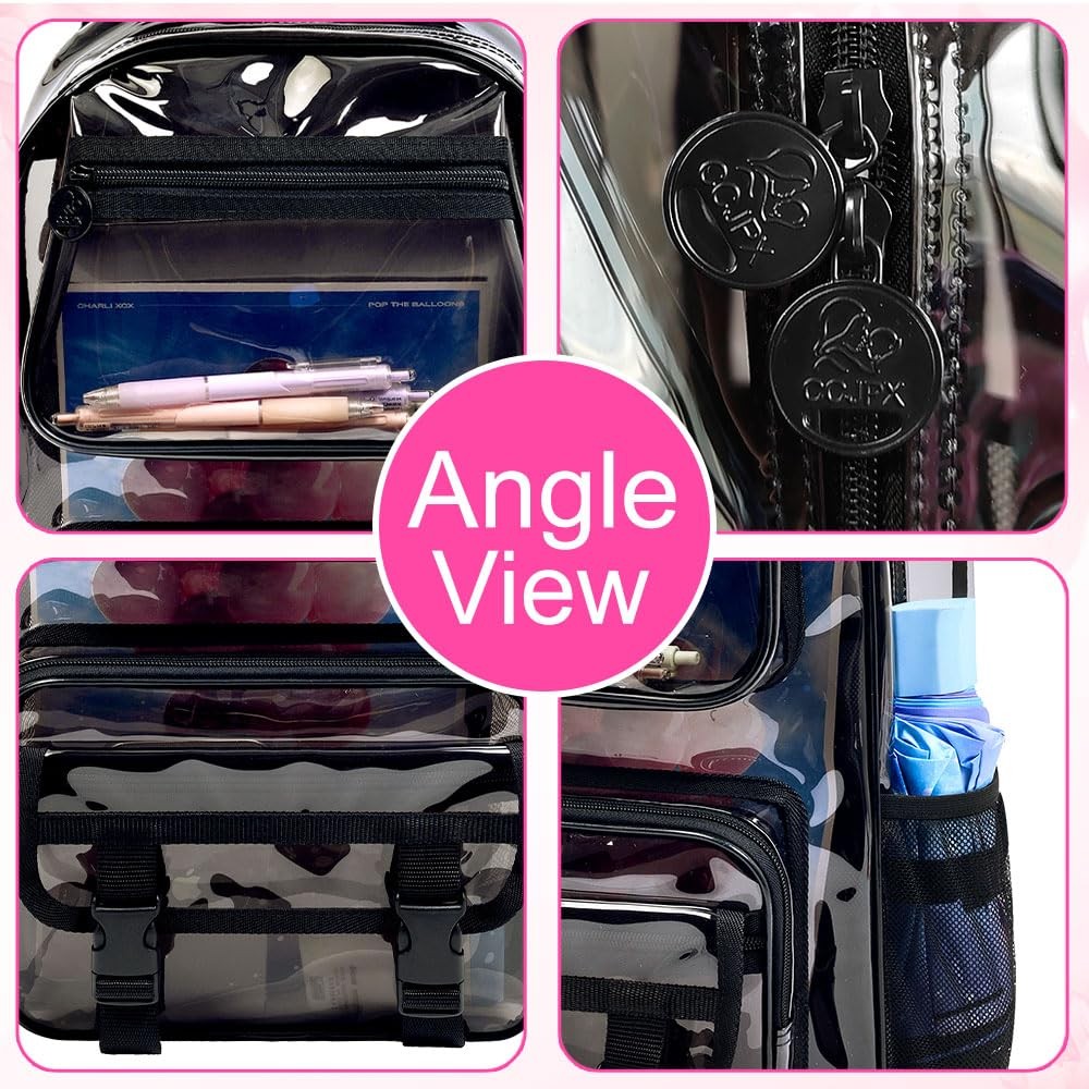 3 PCS Clear Backpack Heavy Duty See Through School Bag Sequins Transparent