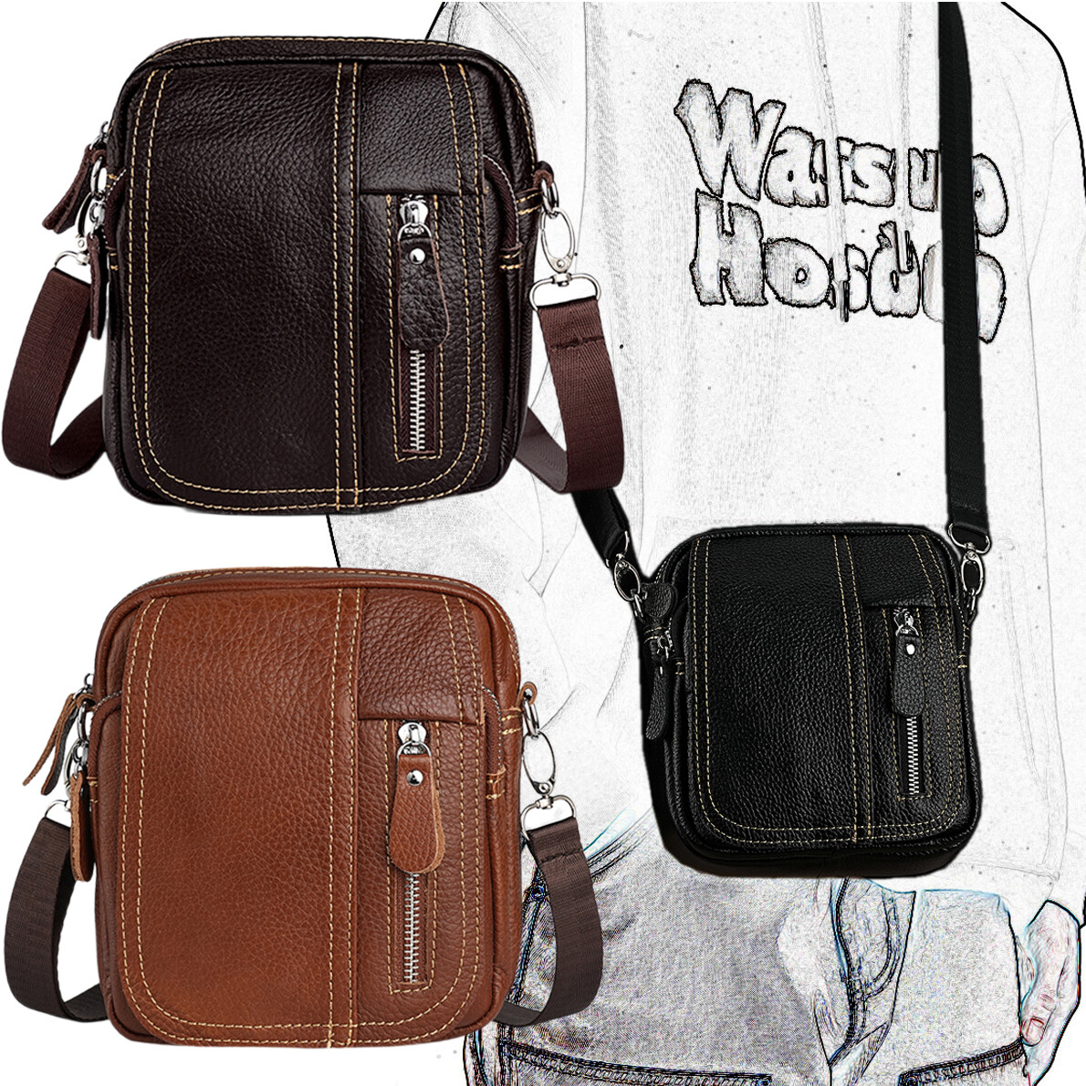 Genuine Leather Small Bag Men’s Crossbody Bag Casual Handbag Daily Outing Use