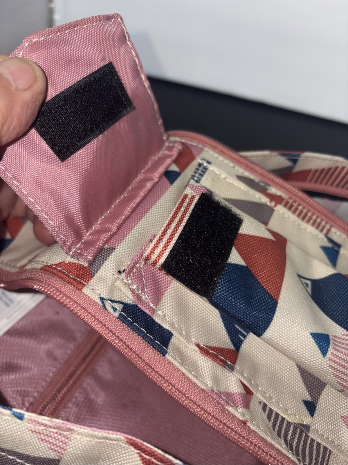 KAVU Sling Backpack Tribal Print Cotton Rope Strap Blue Red White