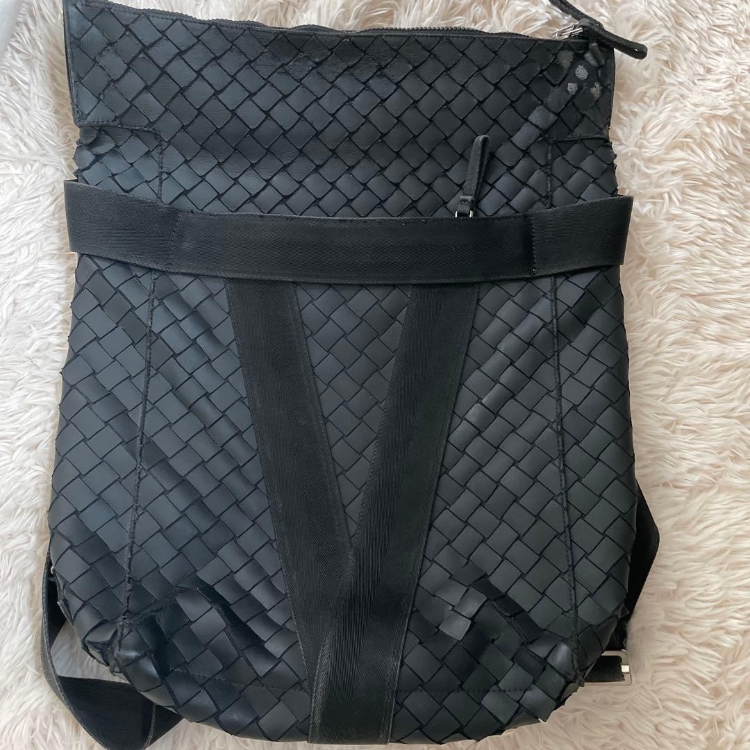 Bottega Veneta Rucksack Backpack Bag Intrecciato Black Leather Used Authentic