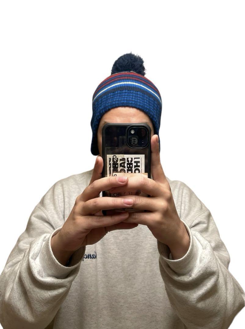 Auth Unknown Vintage Knit Cap With Ear Flaps Blue Fleece Beanie From Japan