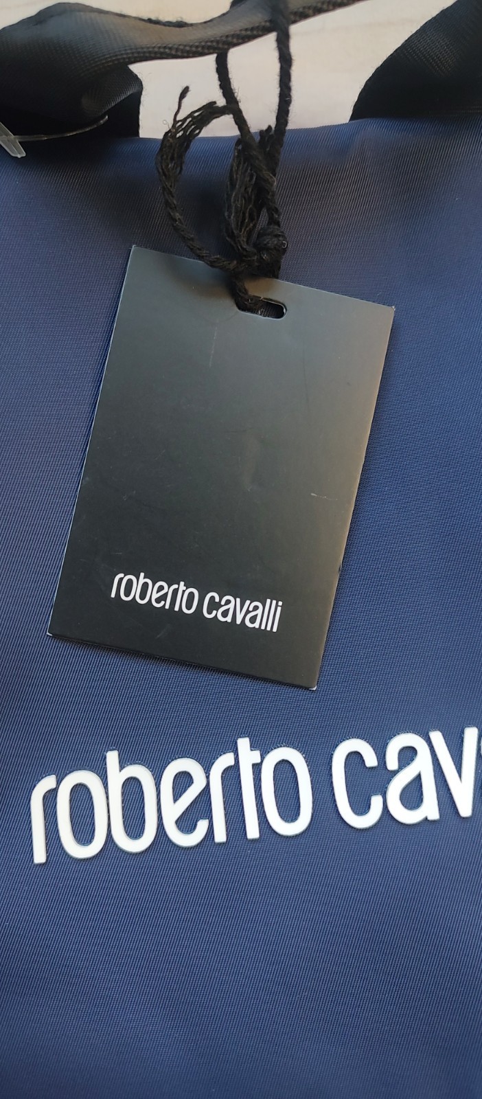 NWT Roberto Cavalli Logo Utility Backpack Navy Blue 18″W x 17″H x 5″D