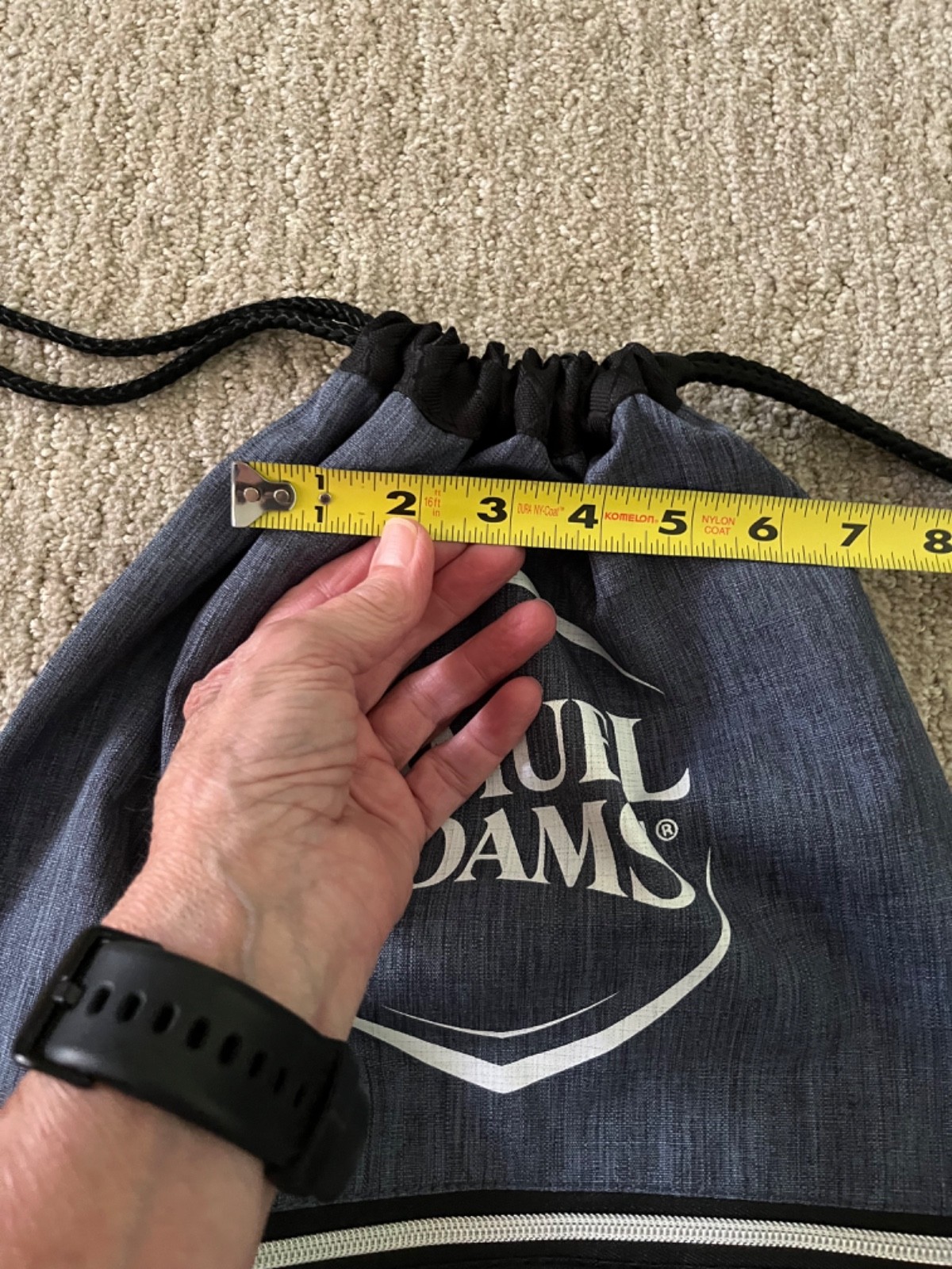 Samuel Adams Heather Navy/Black Drawstring Backpack Front Zip Pocket Logo