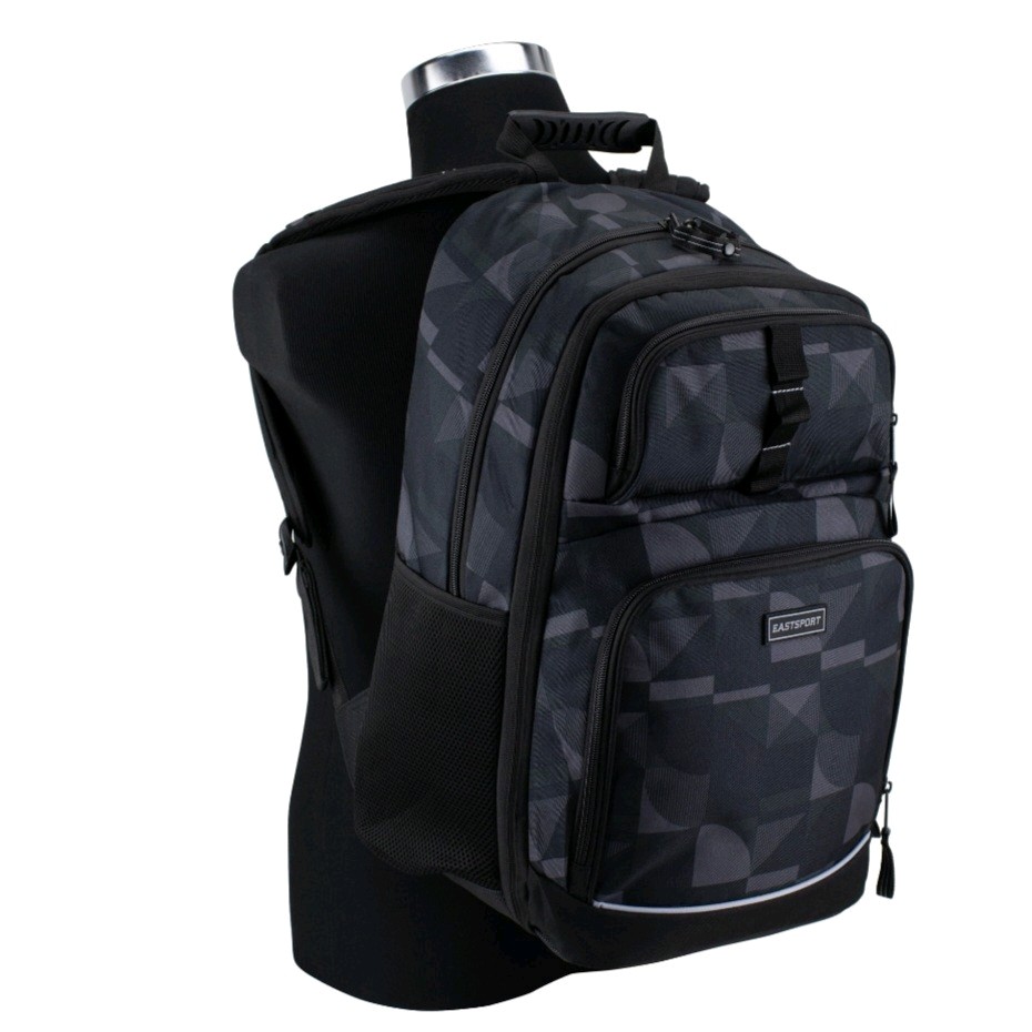 Eastsport Unisex Pro 19″ Backpack Expandable Recycled Studio Geo Black Gray
