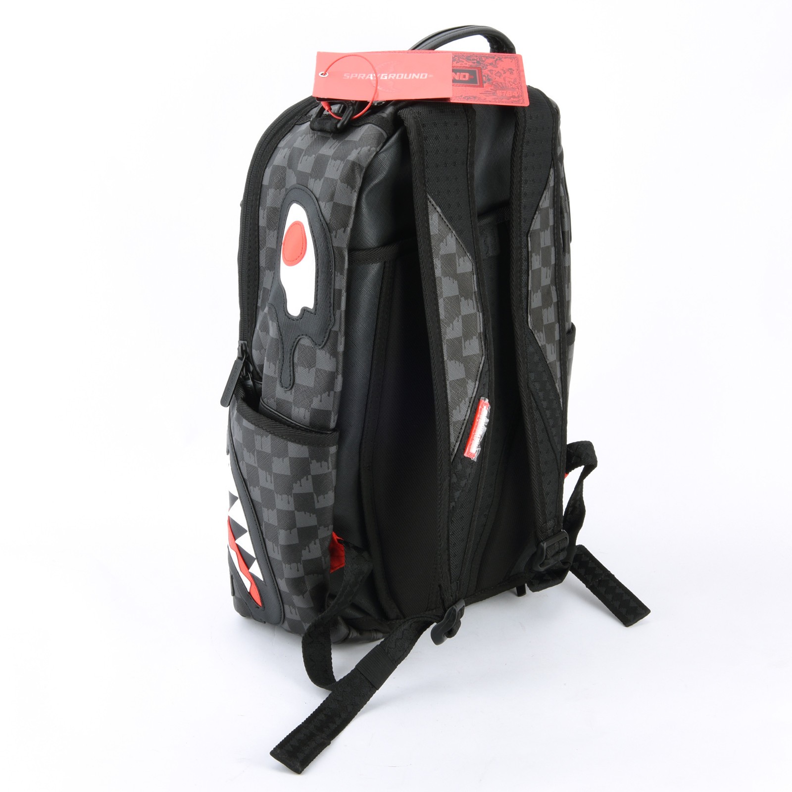 Sprayground Shark Dipping DLXV Leather Bag Backpack Unisex Black Gray Plaid