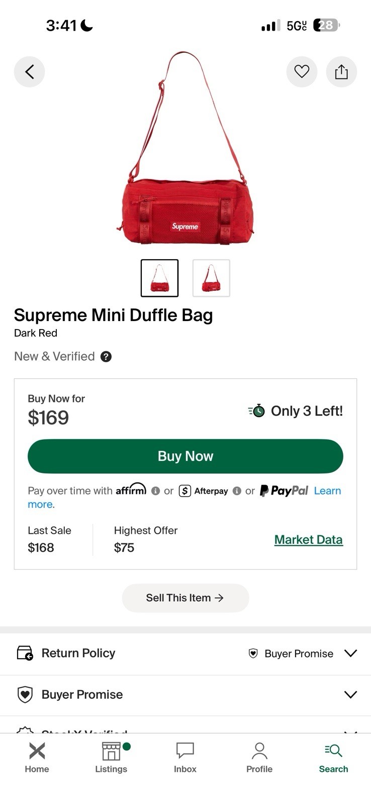 Supreme Mini Duffle Bag Red Solid Zip Adjustable Shoulder Strap Unisex
