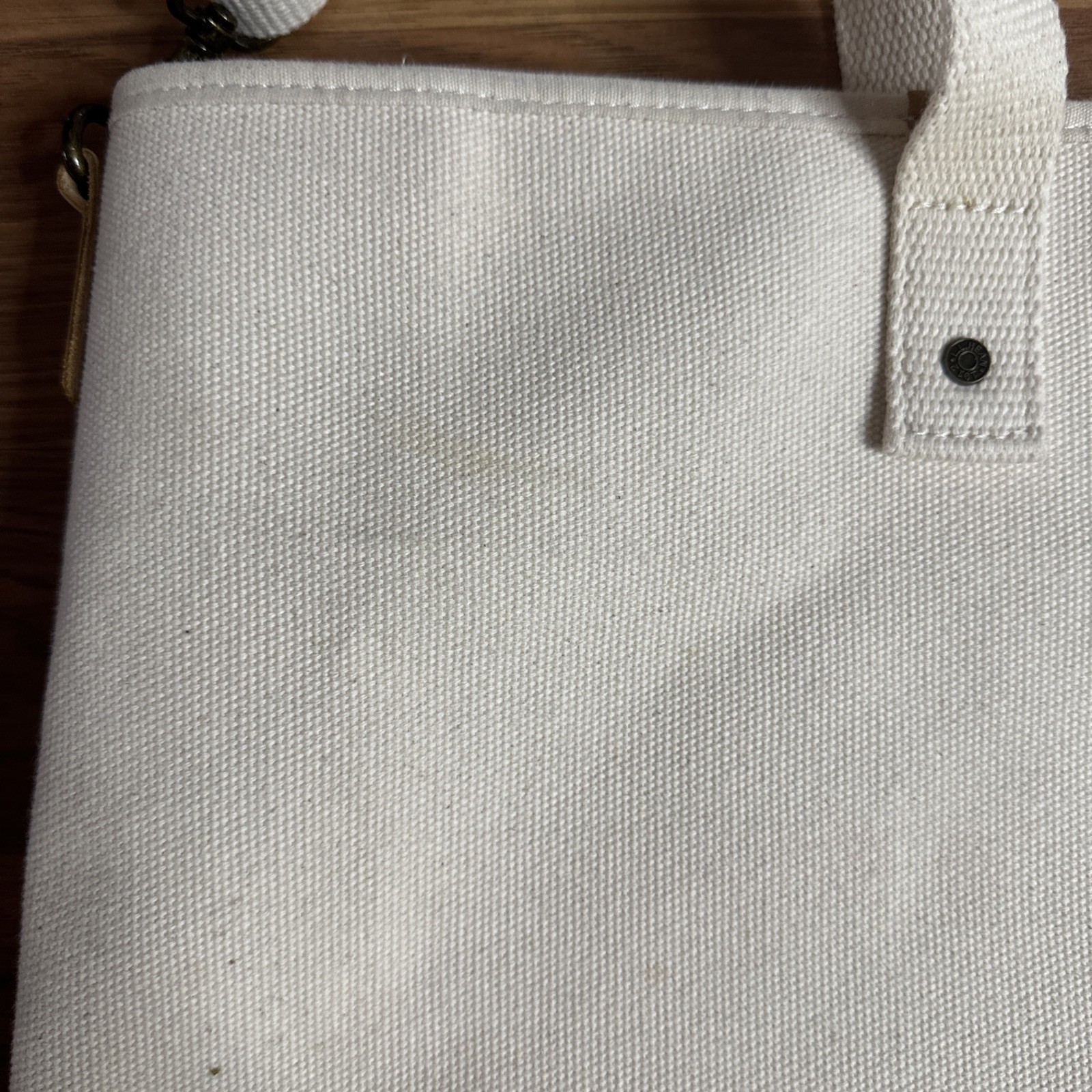 LL Bean Boat & Tote Zip Top Bag Canvas Ivory/Red L/XL Teacher Beach Leather Trim