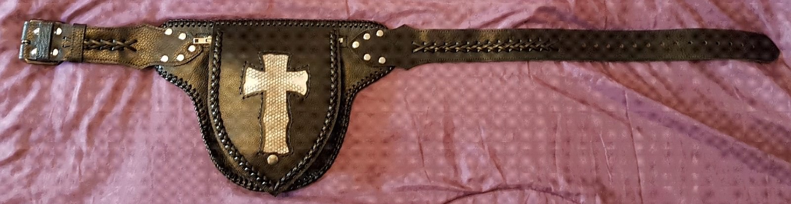 Leather & Seasnake Utility Belt Pouch Biker Hip Money Belt Larp Steampunk
