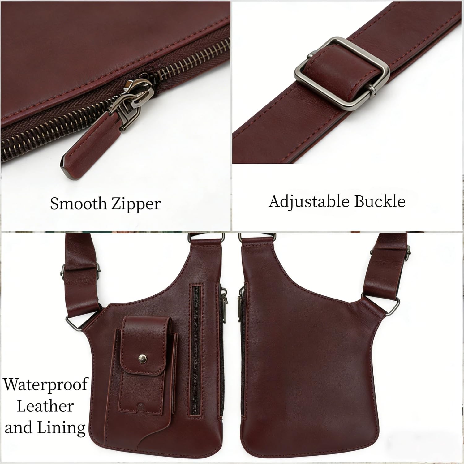 Premium Leather Shoulder Bag for Men, Double Armpit 8 inches, Brown