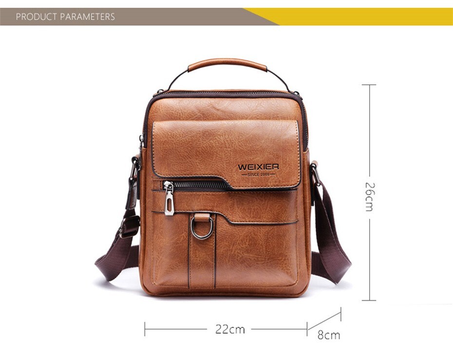 WEIXIER Men Crossbody Bag Vintage Handbag Large Capacity PU Leather Shoulder Bag