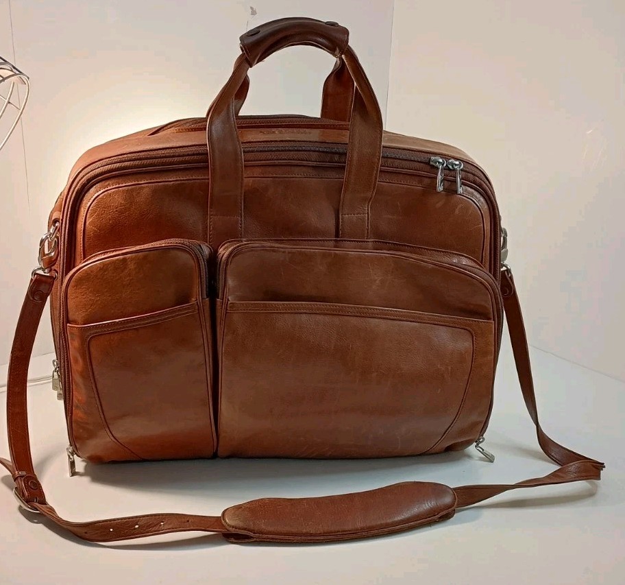 Bosca Old Leather Amber Stringer Briefcase Laptop Bag Vintage Large READ Vintage