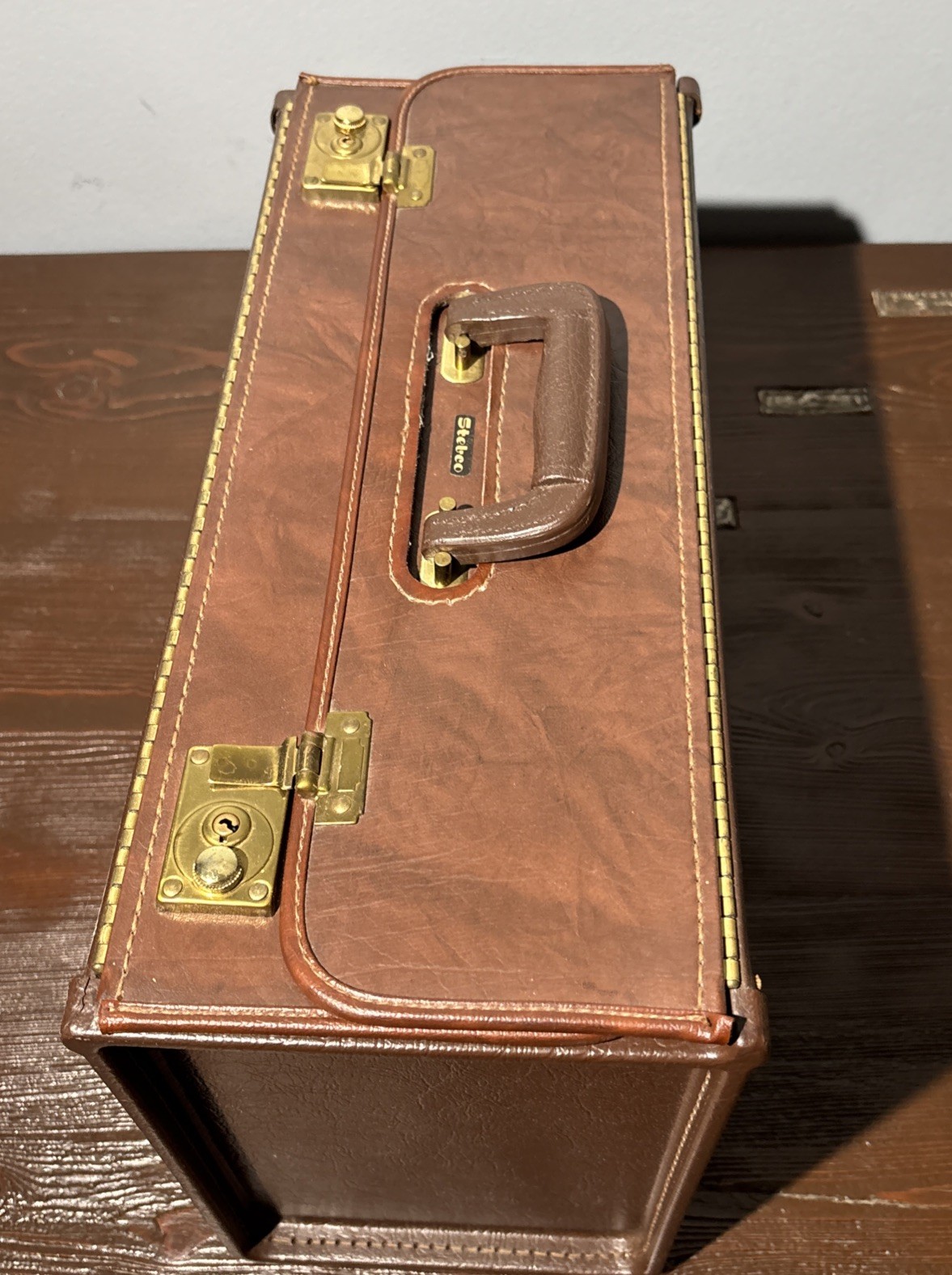 Vintage Stebco Tufide Pilot Hard Case Briefcase Brown Made USA No Key 18”x13”x8”