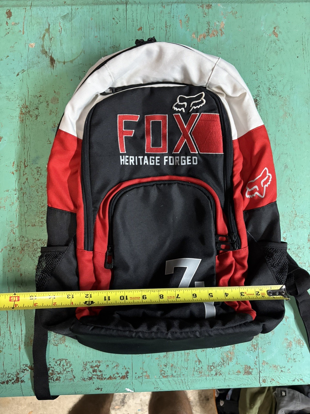 Y2K Fox Racing Backpack Black Red Moto Sport School Bag Heritage Forged EUC