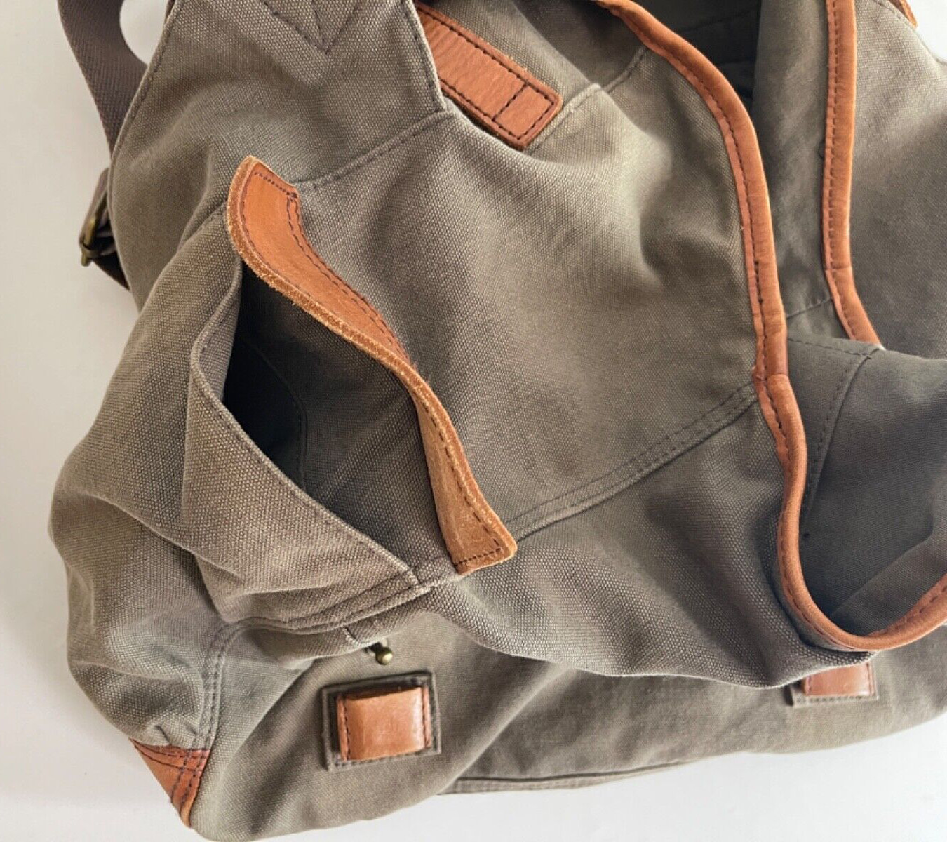 J.Crew Cotton/Leather Duffle bag Olive.