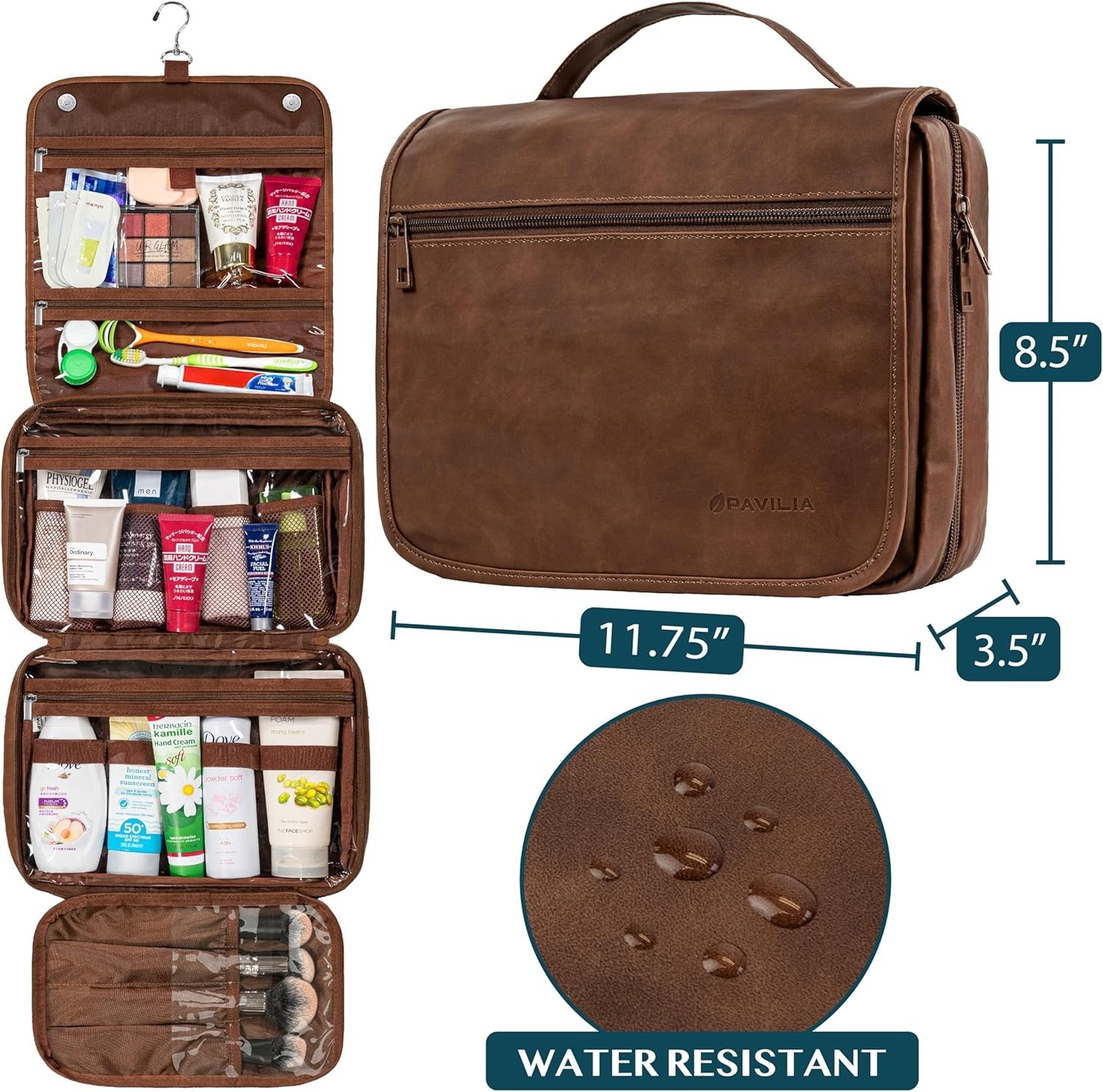 Hanging Leather Toiletry Bag Men’s Shaving Dopp Kit for Travel Bathroom Shower