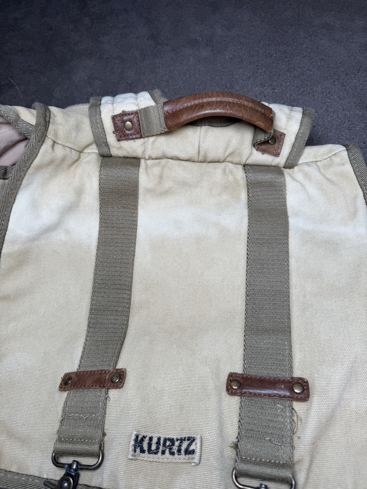 A. Kurtz Maplewood Courier Backpack Cotton Canvas Military Rucksack Leather Trim