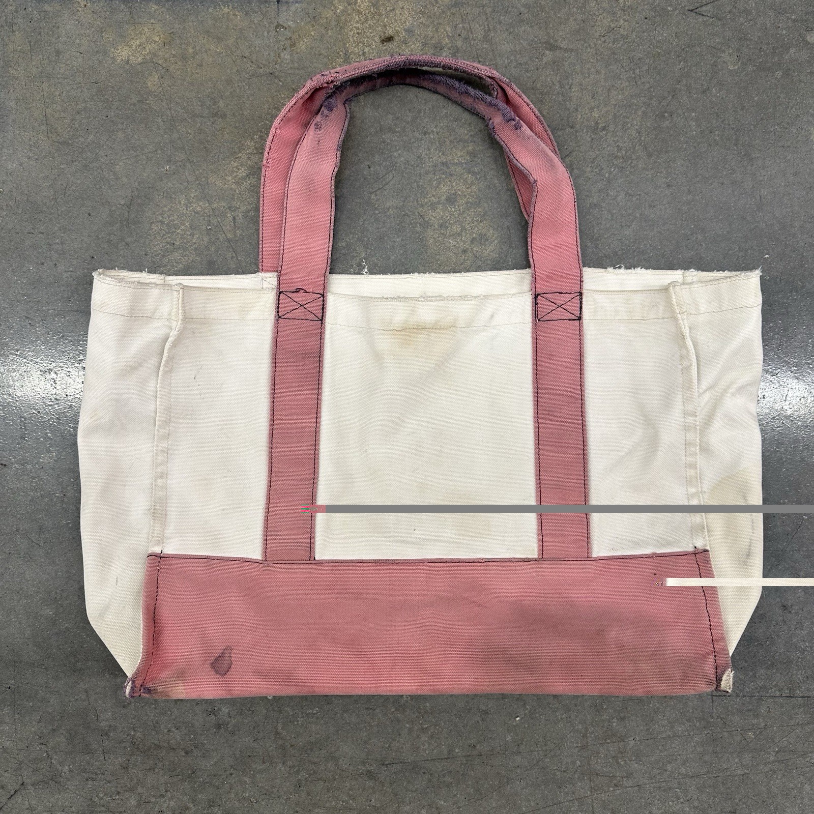 Vintage Eddie Bauer Canvas Tote Bag Medium White Pink Thrashed 17 X 12.5 Cotton