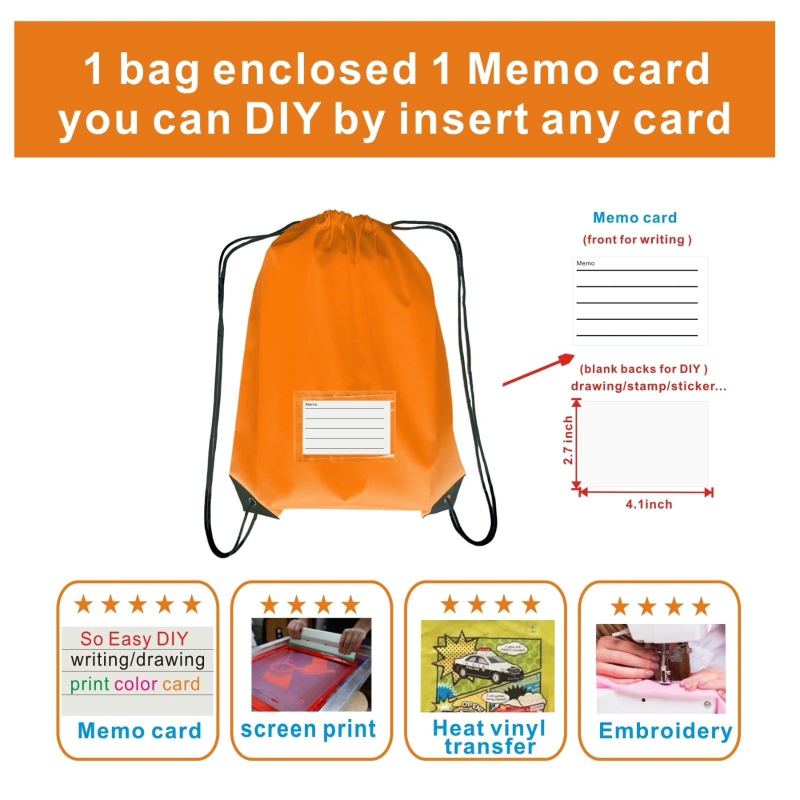 20 Pcs Drawstring Backpack Bulk – DIY Gym Sports Travel Yoga Cinch Bags – Orange