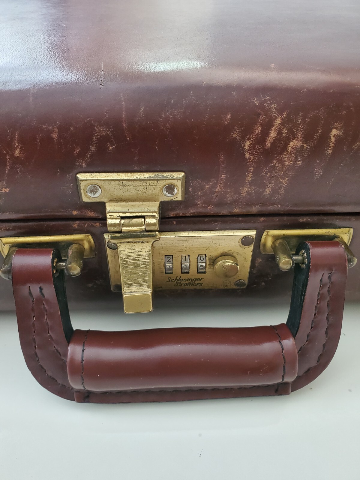 Schlesinger Brown Leather Hard Coded Briefcase | 17 x 12.5 x 3″