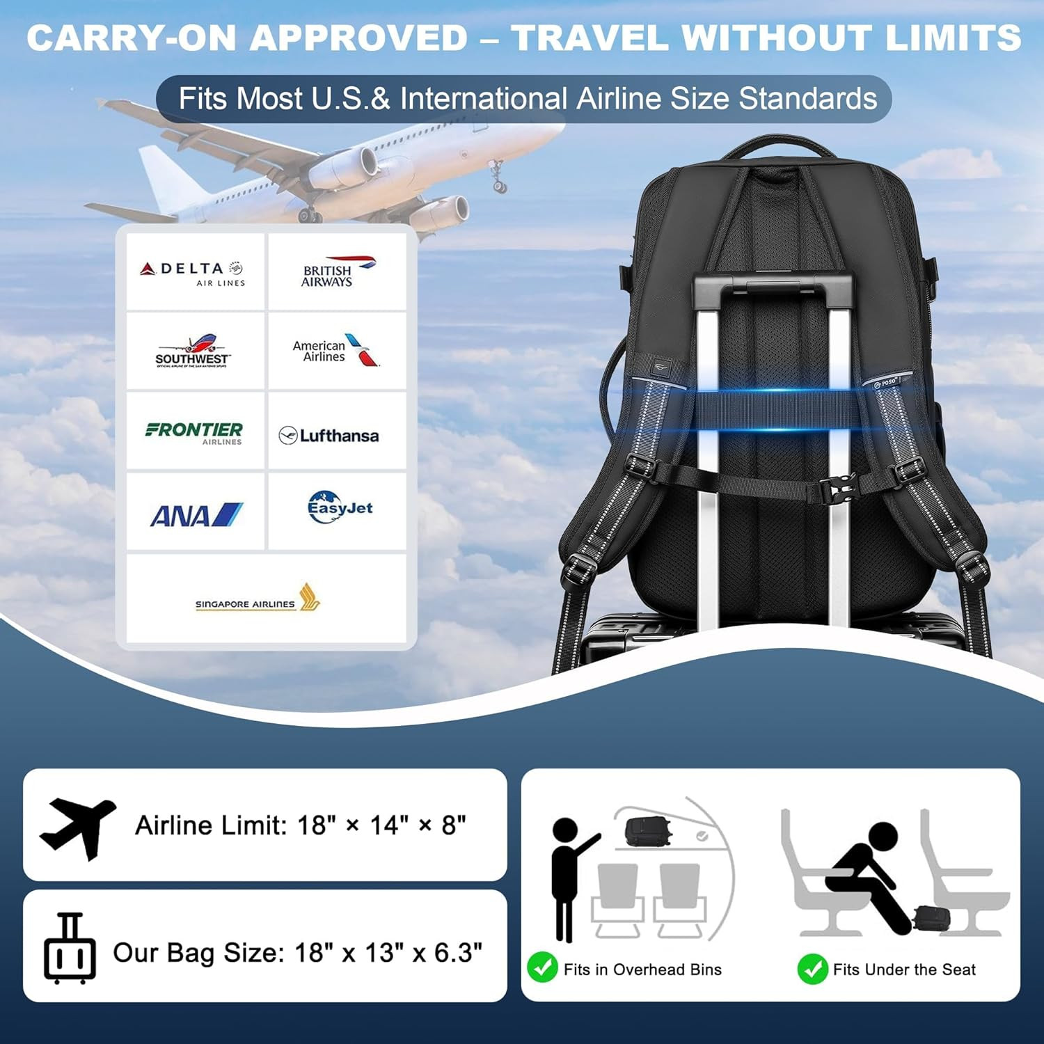 60L Expandable Water-Resistant Vacuum Backpack with Pump & TSA Lock