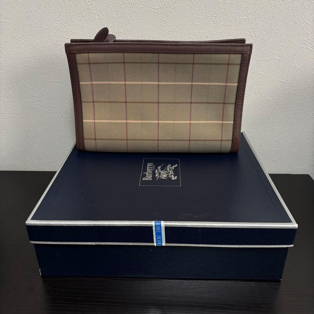 Authentic Burberry Clutch Bag Wallet Checkered Polyester Cotton 12cm x 20cm Exce