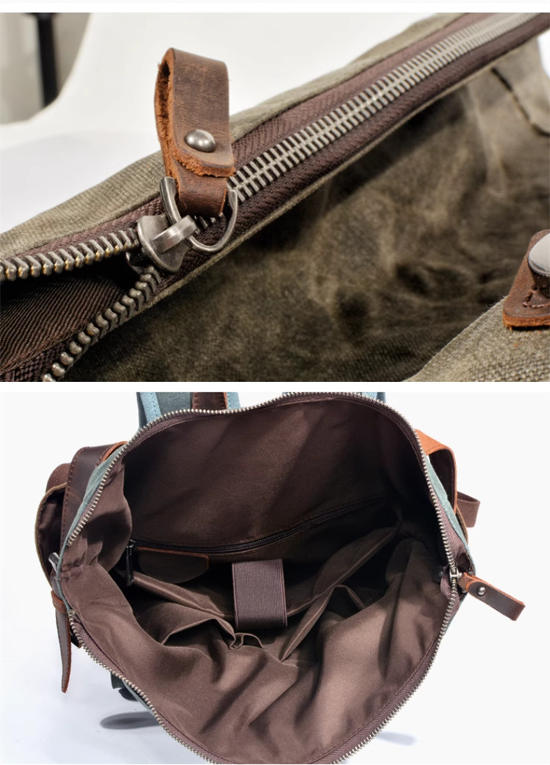 Men Retro Oil Wax Canvas Backpack Shoulder Bag Leisure Travel Knapsack