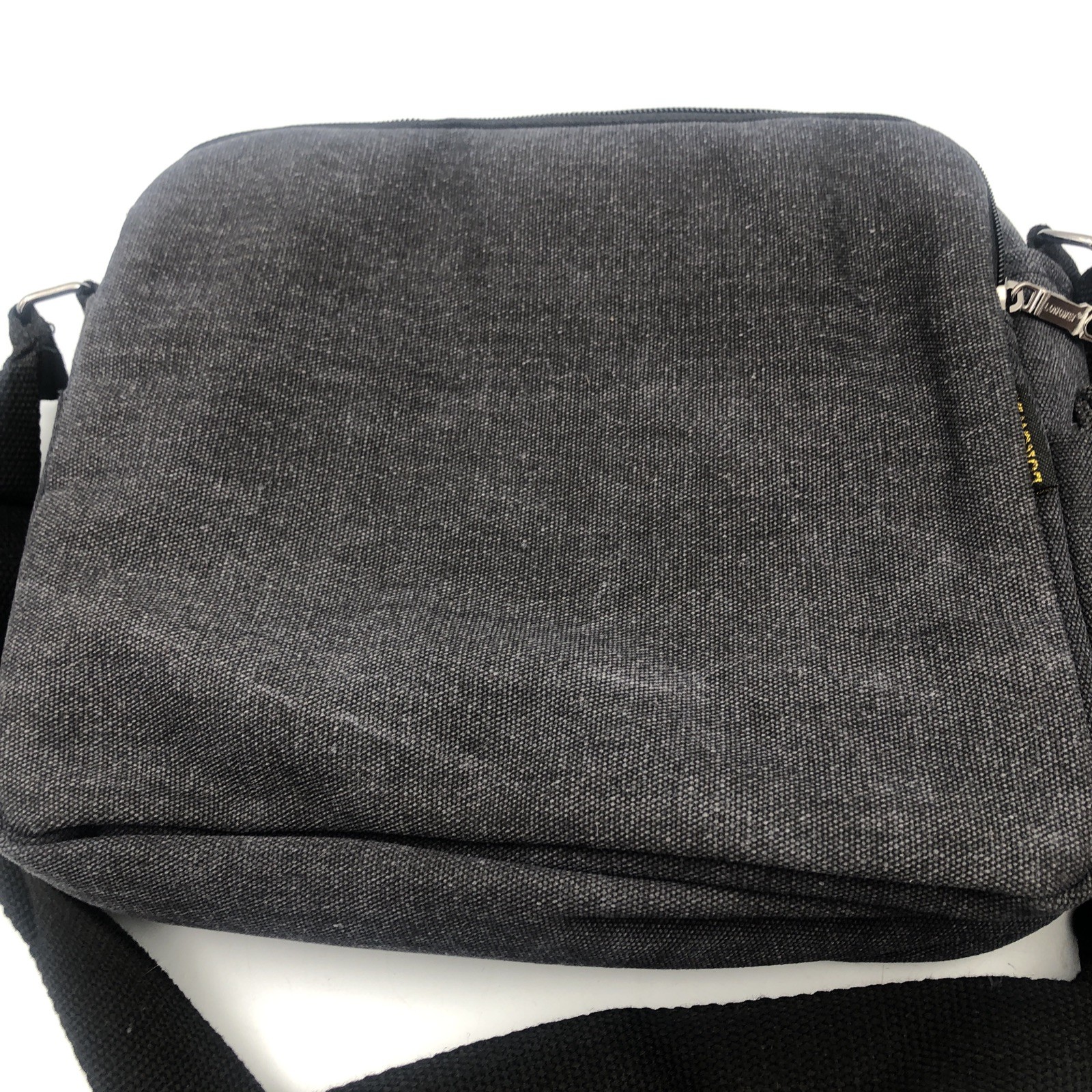 Longwei Black Grey Solid Messenger Bag Shoulder Strap Zip Closure