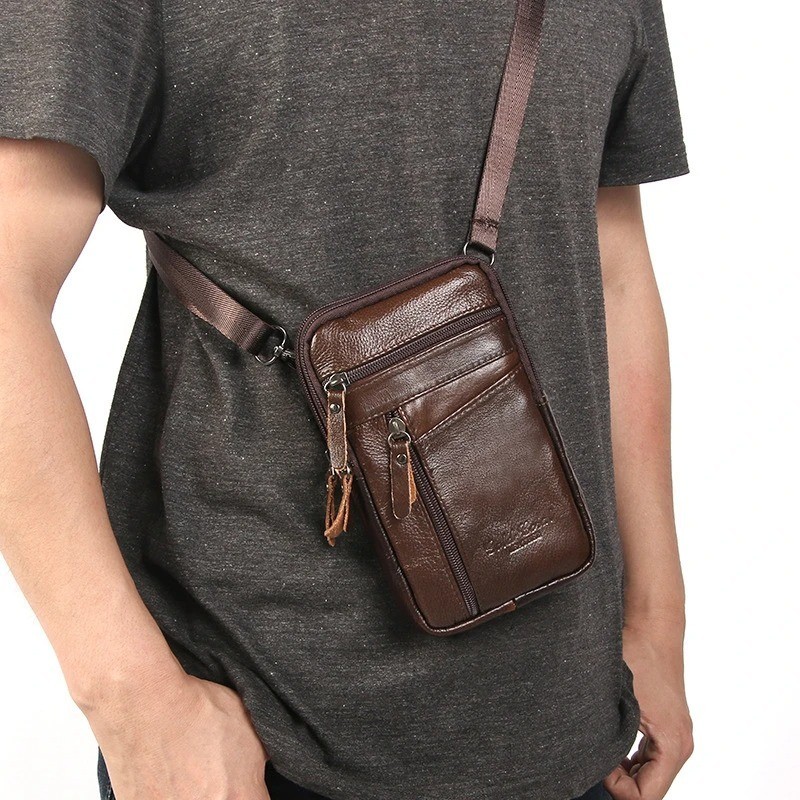 Men’s Leather Waist Pack Belt Bag Crossbody Phone Pouch Travel Shoulder Bag