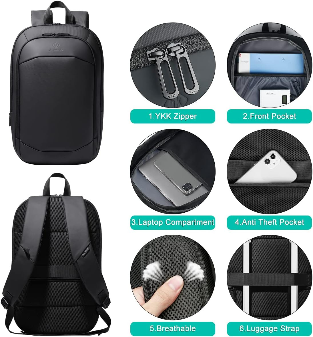 Expandable Laptop Backpack 15L 27L Waterproof Business Travel Bag USB