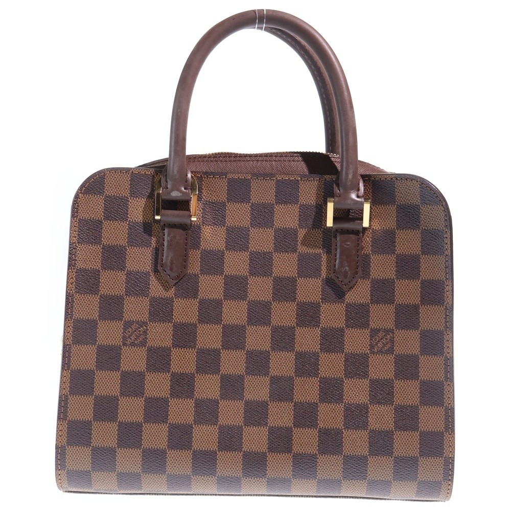 LOUIS VUITTON Damier Triana Handbag, Brown Leather x PVC, N51155, Gold Hardware
