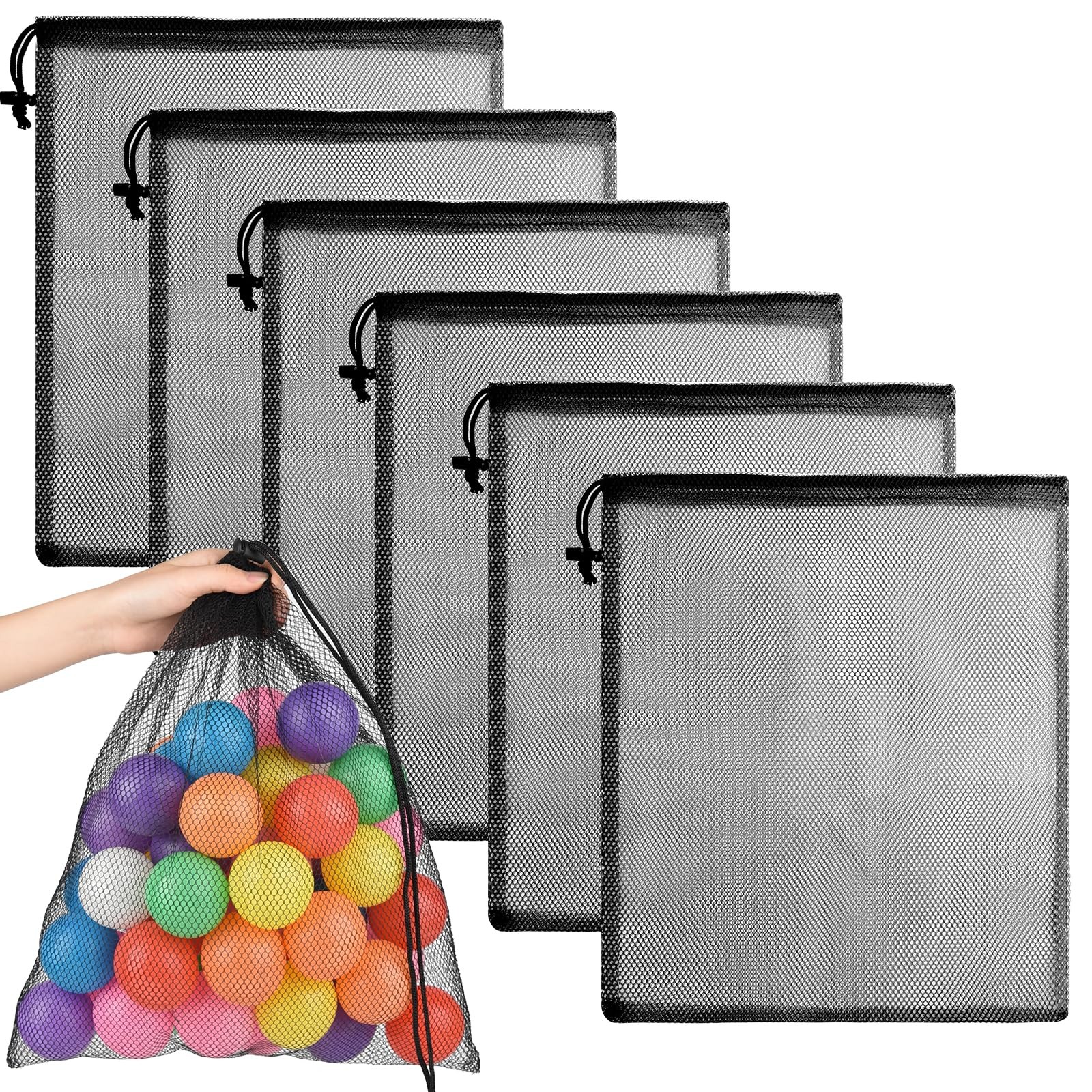 PLULON 6 Pcs Mesh Bag Drawstring Mesh Beach Bags, 18 x 12 Inch Nylon Drawstri…