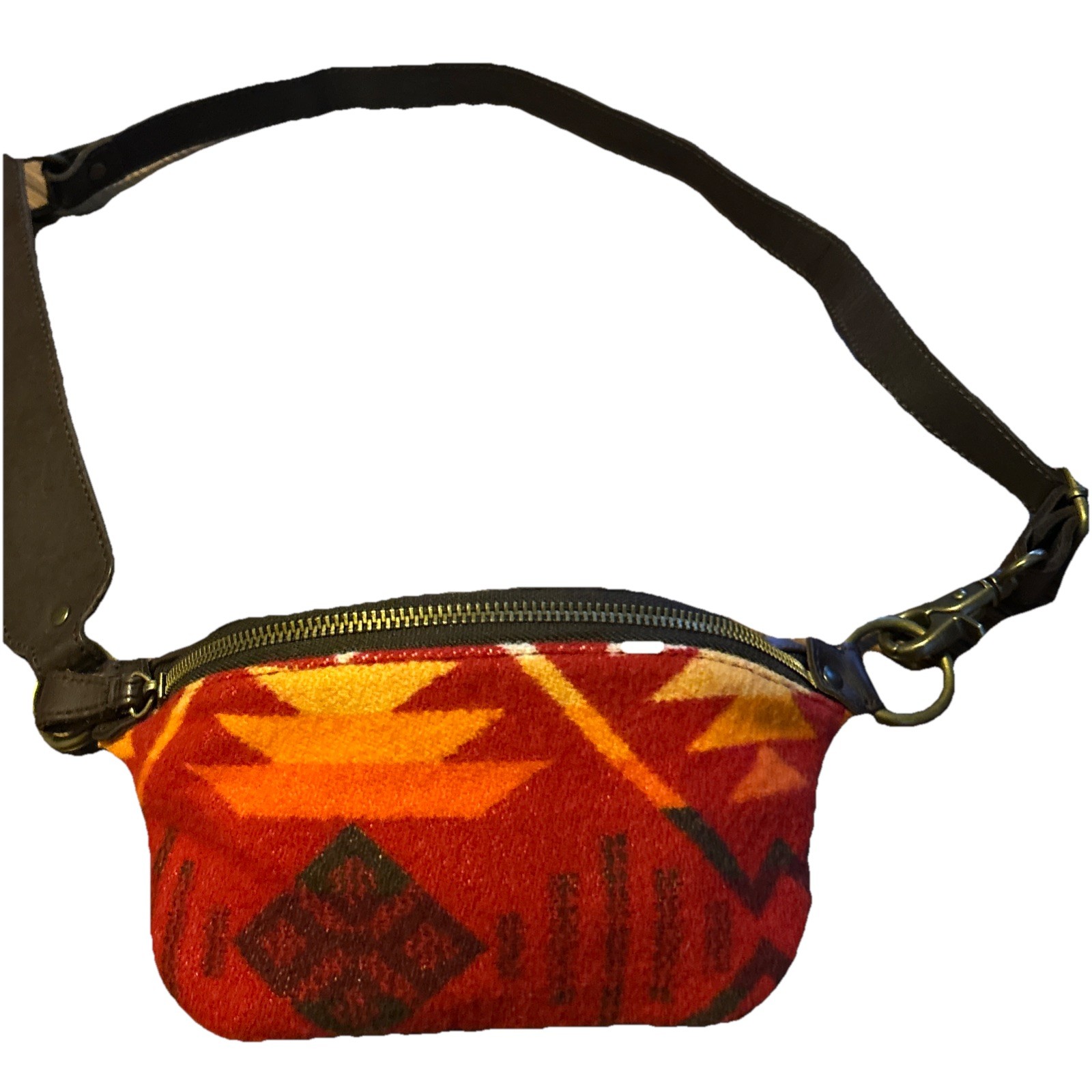 Pendleton Vintage Wool Leather Strap Small Barrel Bag Southwestern Aztec Print
